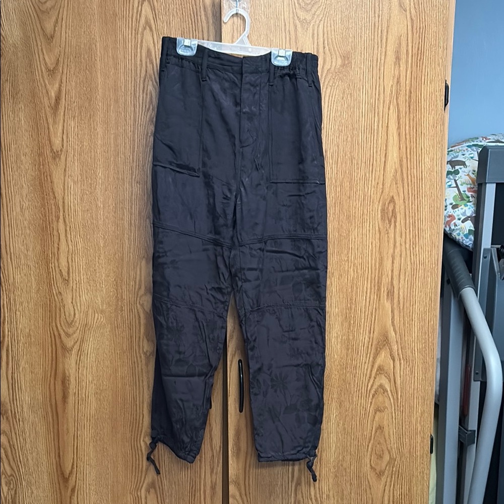 Anthropologie Black Pants with black on black pattern